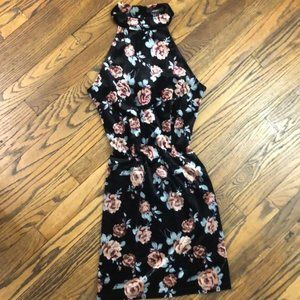 Velvet Floral High-Neck Dress